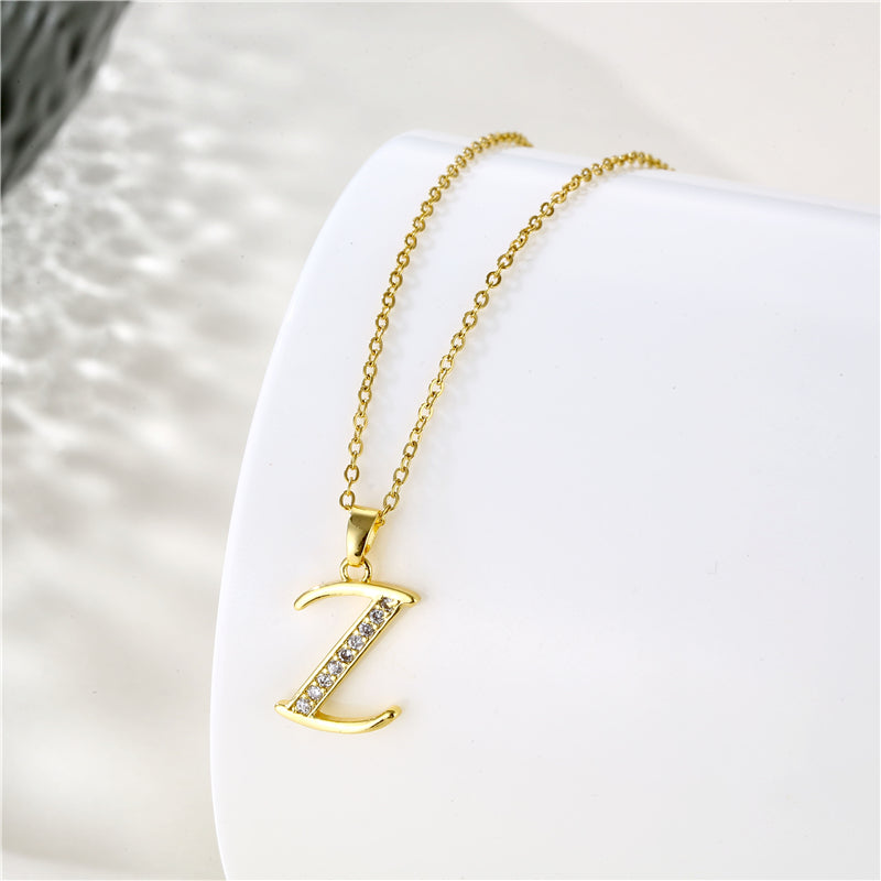 Fashion Letter Stainless Steel Titanium Steel Plating Inlay Zircon 18k Gold Plated Gold Plated Pendant Necklace