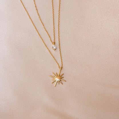 Casual Sweet Shiny Star Stainless Steel Plating Inlay Zircon 18k Gold Plated Layered Necklaces