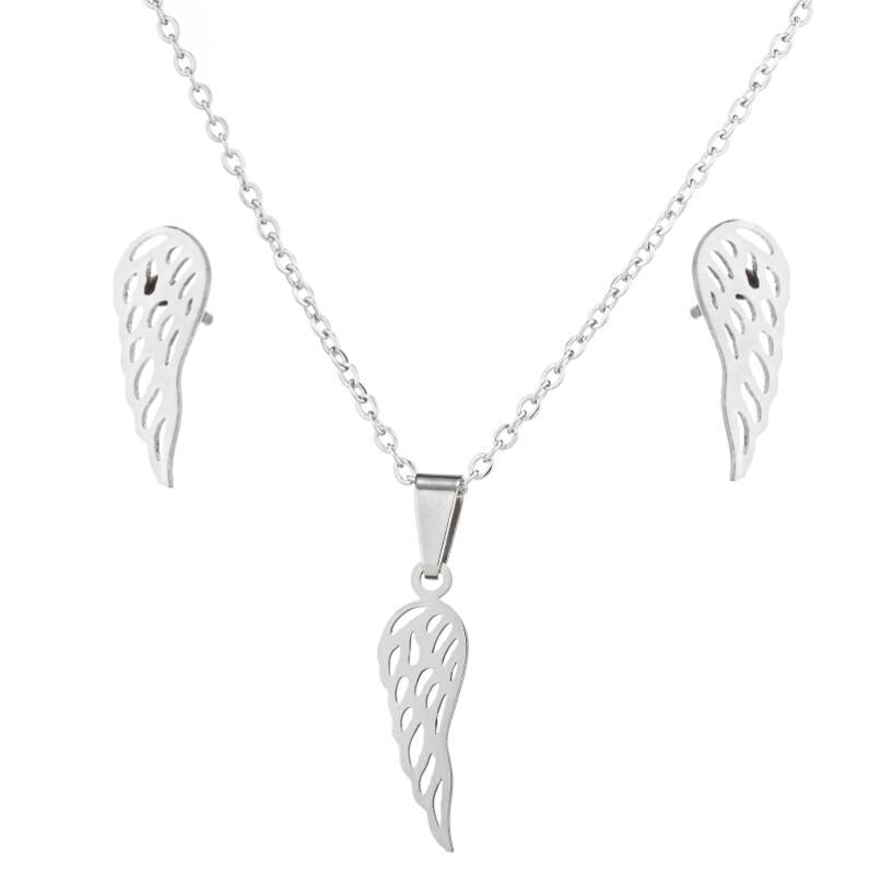 1 Set Fashion Wings Stainless Steel Titanium Steel Plating Earrings Necklace