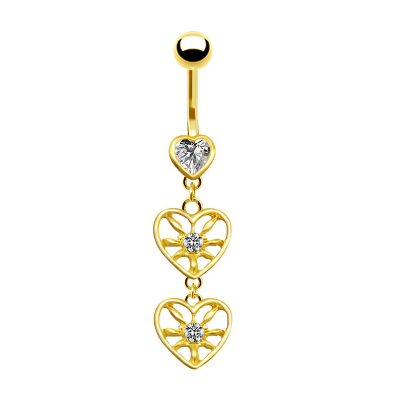 Fashion Heart Shape Stainless Steel Plating Zircon Belly Ring