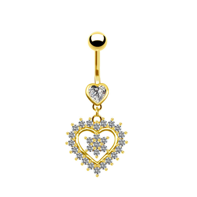 Fashion Heart Shape Stainless Steel Plating Zircon Belly Ring