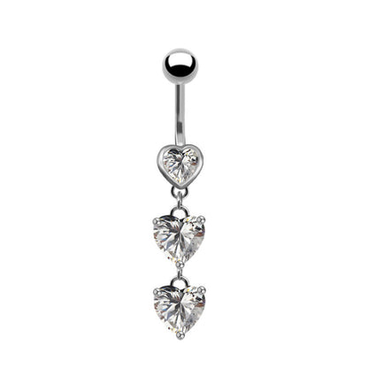 Fashion Heart Shape Stainless Steel Plating Zircon Belly Ring