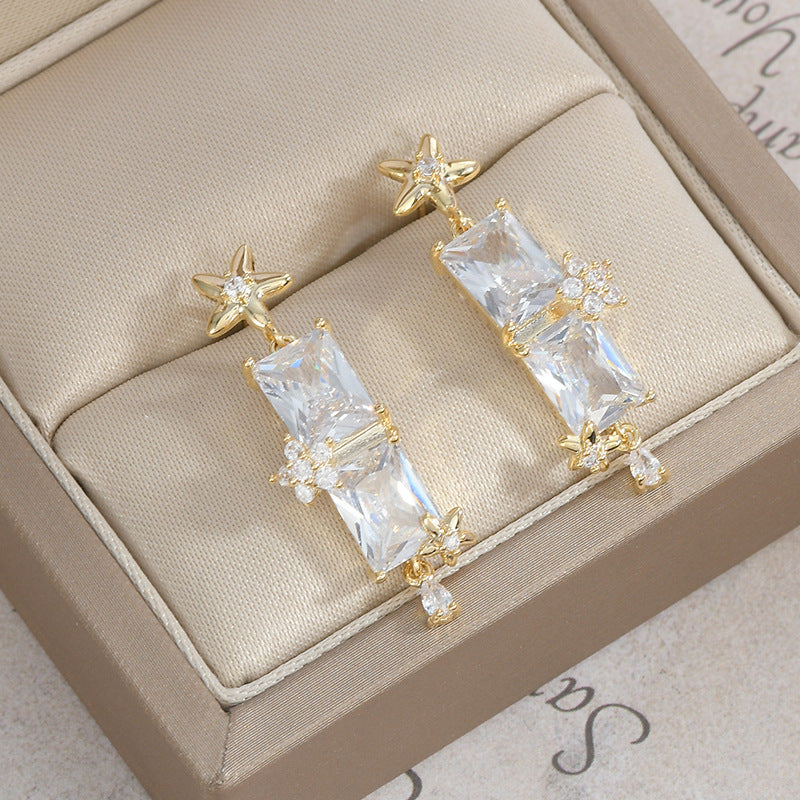 1 Pair Fashion Square Star Flower Copper Inlay Zircon Drop Earrings