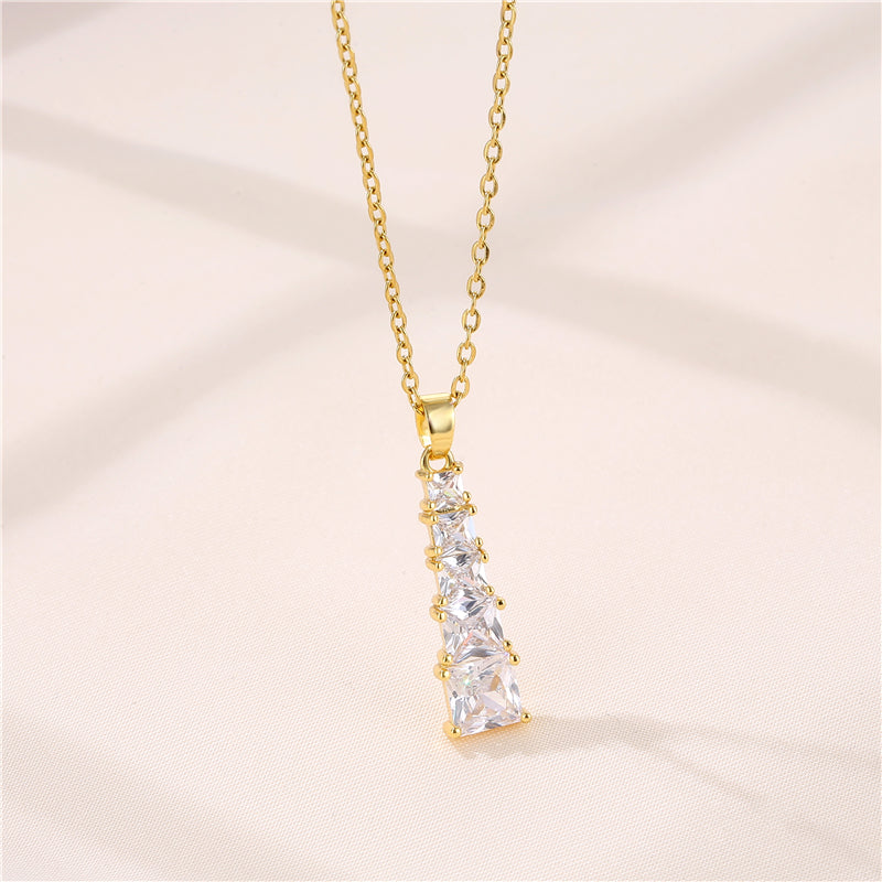 1 Piece Fashion Geometric Stainless Steel Titanium Steel Plating Inlay Zircon Pendant Necklace