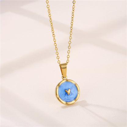 1 Piece Fashion Round Heart Shape Stainless Steel Titanium Steel Plating Inlay Zircon Pendant Necklace