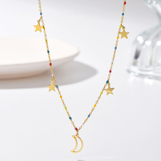 1 Piece Fashion Star Moon Stainless Steel Handmade Epoxy Plating Pendant Necklace