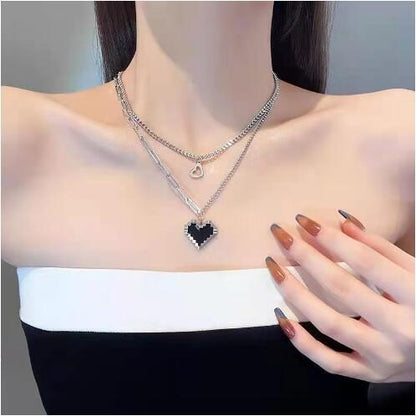 Fashion Heart Shape Butterfly Alloy Pearl Plating Women's Layered Necklaces Pendant Necklace 1 Piece