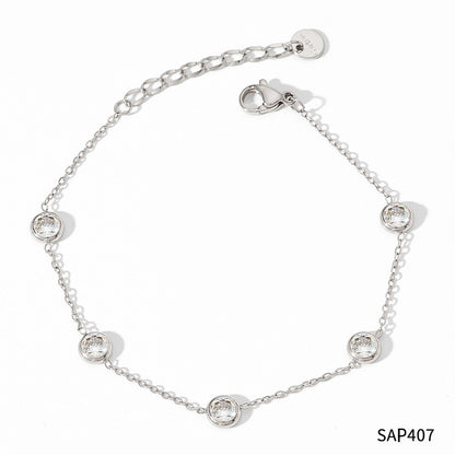 Wholesale Retro Round Stainless Steel Titanium Steel Plating Inlay Zircon Bracelets Necklace