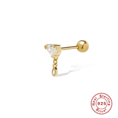 1 Piece Simple Style Solid Color Plating Sterling Silver Zircon Gold Plated Ear Studs