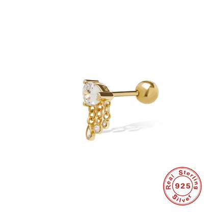 1 Piece Simple Style Solid Color Plating Sterling Silver Zircon Gold Plated Ear Studs