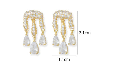 1 Pair Retro Water Droplets Copper Inlaid Zircon Earrings