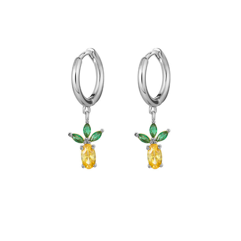 1 Pair Fashion Fruit Pineapple Watermelon Copper Inlaid Zircon Drop Earrings