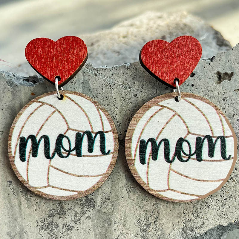 1 Pair Fashion Ball Football Wood Printing Mother's Day Women's Earrings