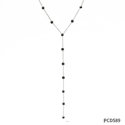 Sweet Round Stainless Steel Titanium Steel Tassel Plating Inlay Zircon Necklace 1 Piece