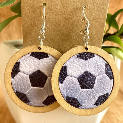 1 Pair Fashion Baseball Basketball Football Patchwork Pu Leather Drop Earrings