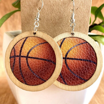 1 Pair Fashion Baseball Basketball Football Patchwork Pu Leather Drop Earrings