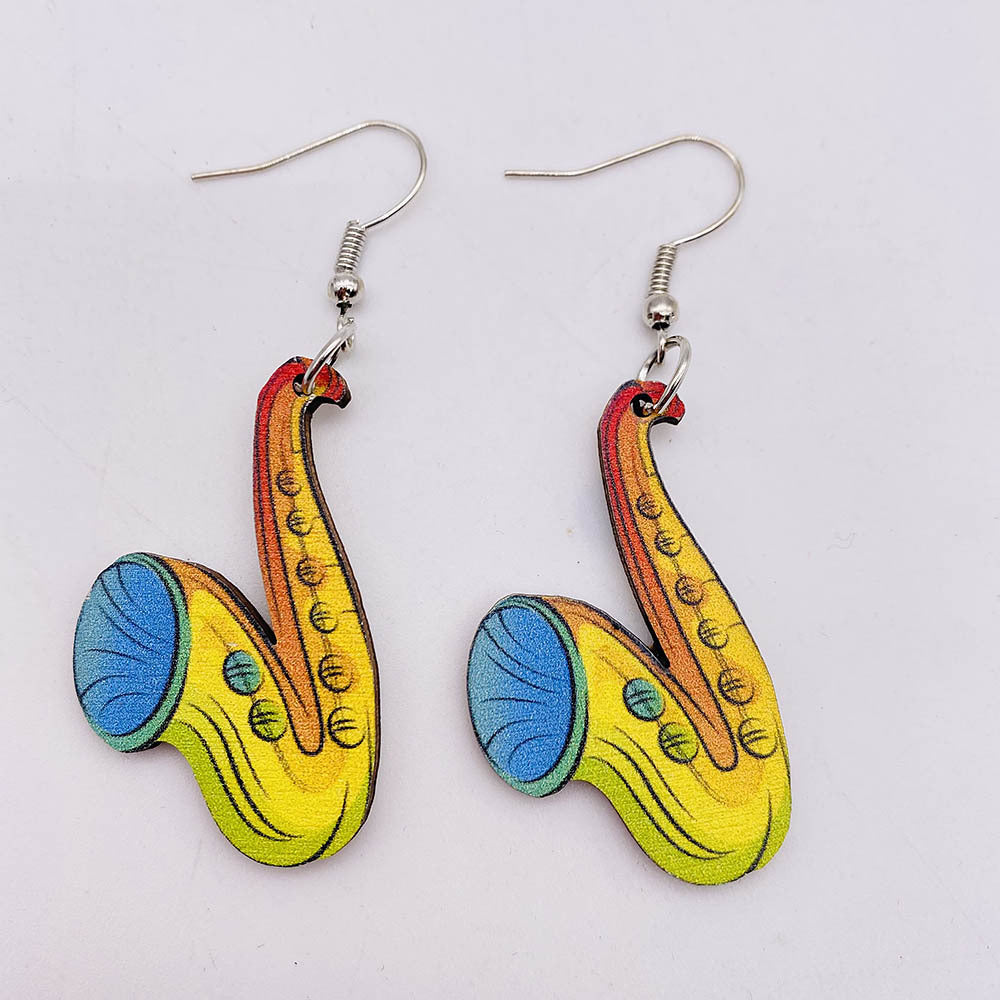 1 Pair Fashion Musical Instrument Wood Water Drop Women's Drop Earrings