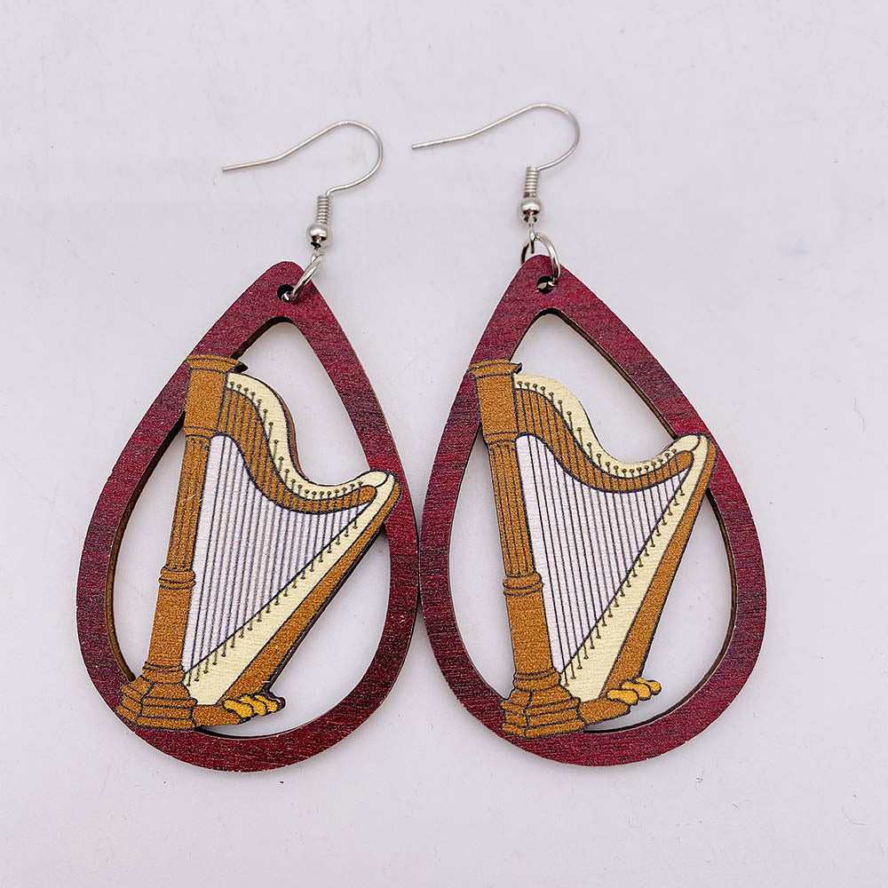 1 Pair Fashion Musical Instrument Wood Water Drop Women's Drop Earrings