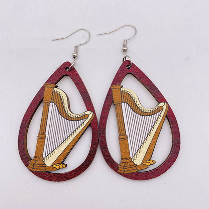 1 Pair Fashion Musical Instrument Wood Water Drop Women's Drop Earrings