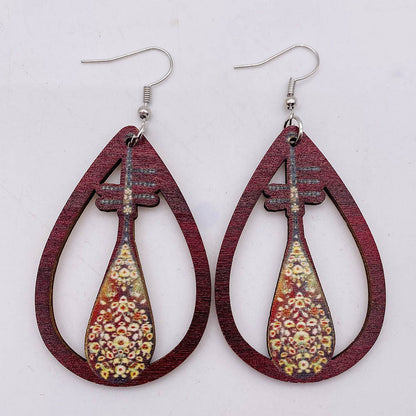 1 Pair Fashion Musical Instrument Wood Water Drop Women's Drop Earrings