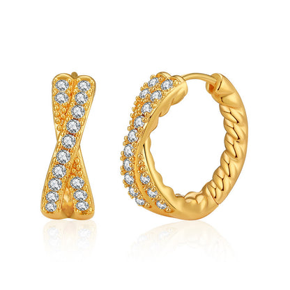 1 Pair Retro Criss Cross Copper Plating Zircon Hoop Earrings