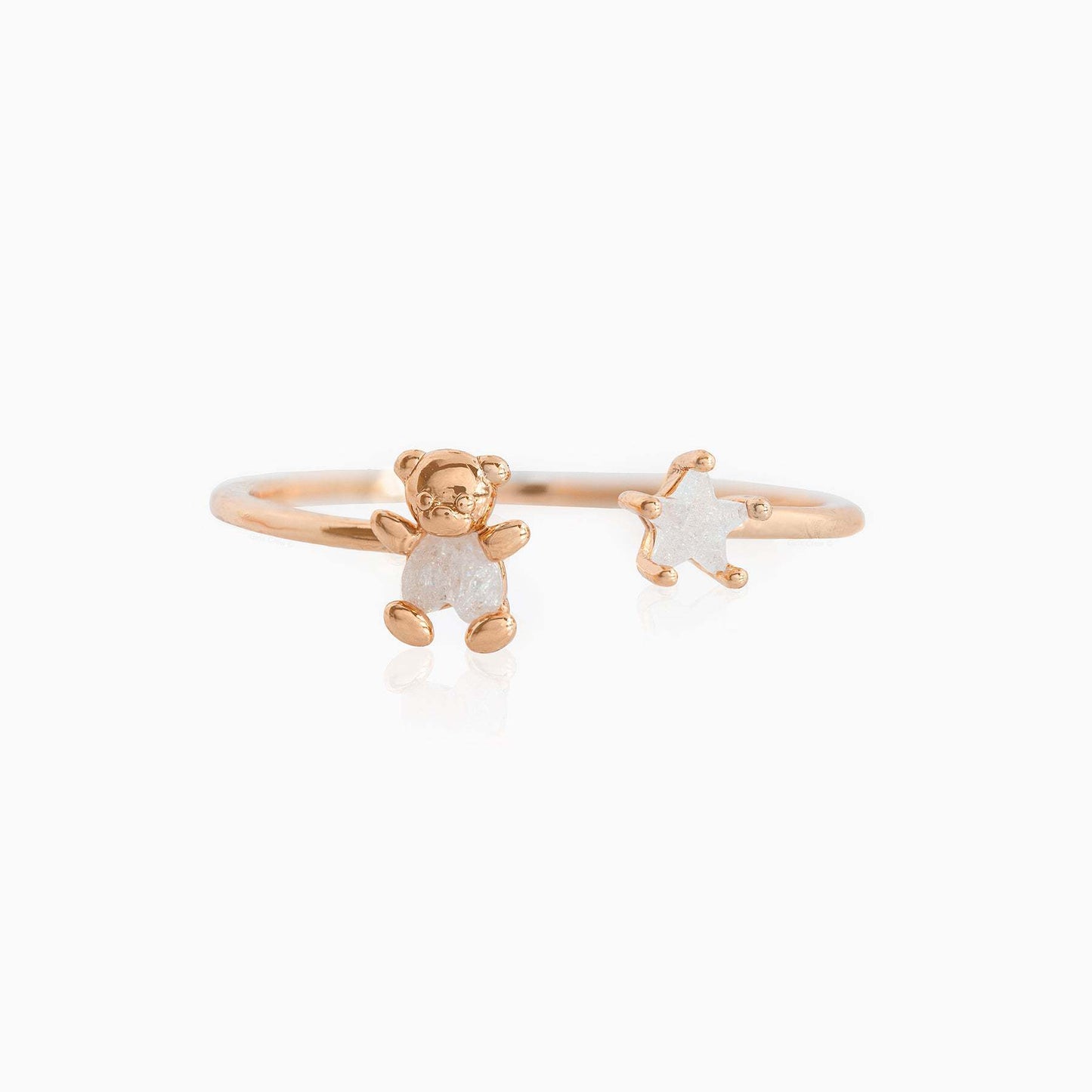 Cute Star Bear Copper Plating Zircon Open Ring