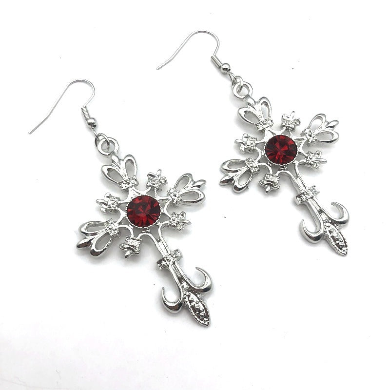 1 Pair Fashion Cross Metal Inlay Rhinestones Women's Drop Earrings