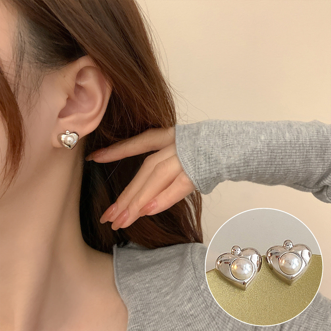 Fashion Heart Shape Copper Silver Plated Drop Earrings 1 Pair
