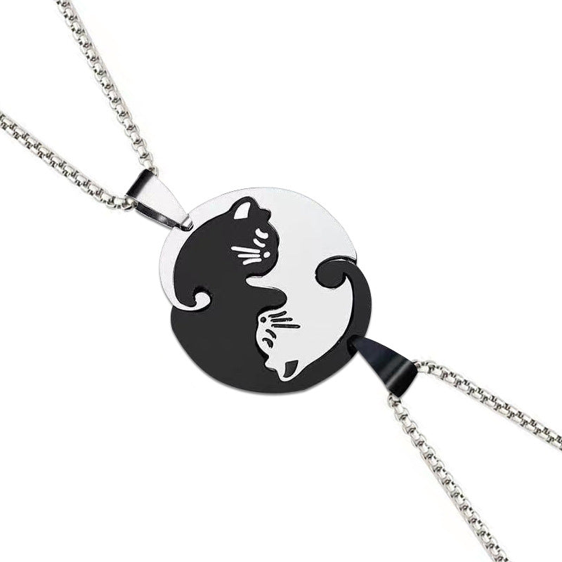 Fashion Heart Shape Cat Titanium Steel Pendant Necklace