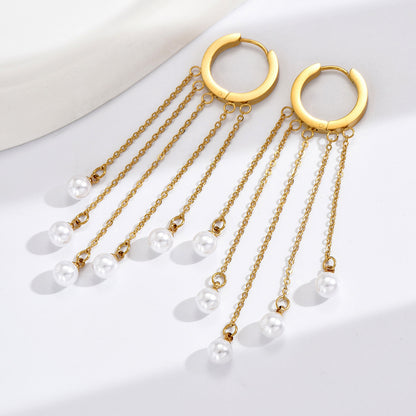 1 Pair Fashion Tassel Stainless Steel Plating Inlay Artificial Pearls Drop Earrings