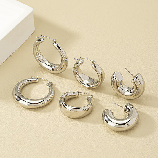 3 Pairs Fashion Round Plating Alloy Hoop Earrings