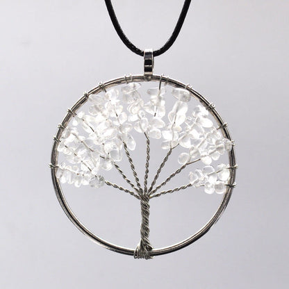 1 Piece Retro Leaf Natural Stone Crystal Handmade Pendant Necklace