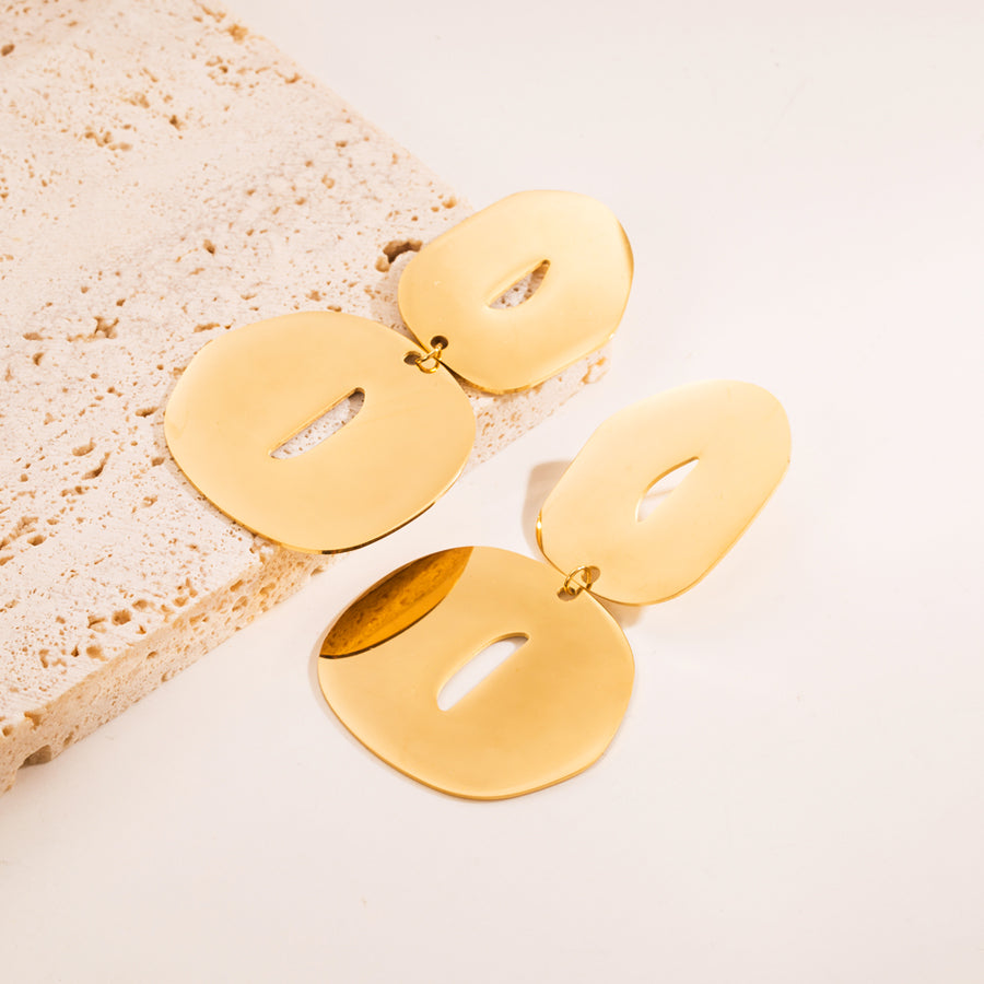 1 Pair Fashion Semicircle Round Oval Plating Hollow Out Stainless Steel 18k Gold Plated Drop Earrings