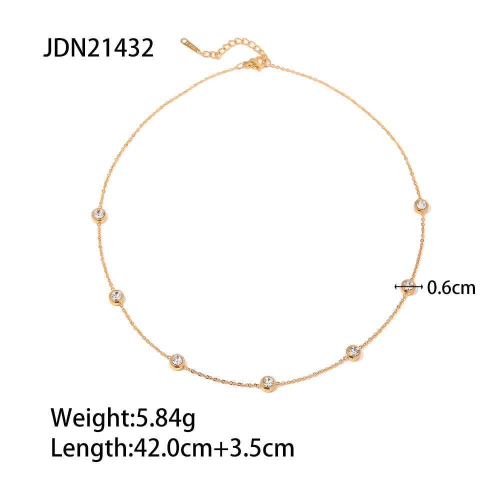 1 Piece Fashion Round Stainless Steel Plating Inlay Zircon Necklace