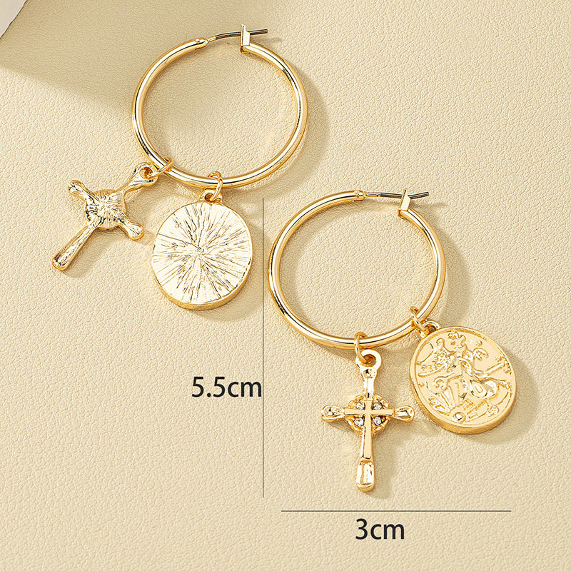 1 Pair Fashion Cross Round Alloy Plating Women's Drop Earrings