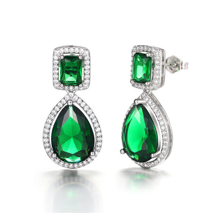 1 Pair Retro Square Water Droplets Copper Inlay Zircon Drop Earrings