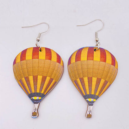 1 Pair Fashion Hot Air Balloon Wood Patchwork Women's Drop Earrings