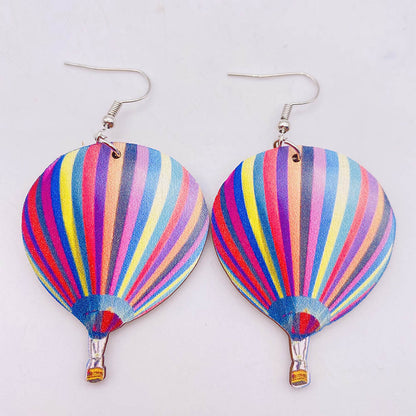 1 Pair Fashion Hot Air Balloon Wood Patchwork Women's Drop Earrings