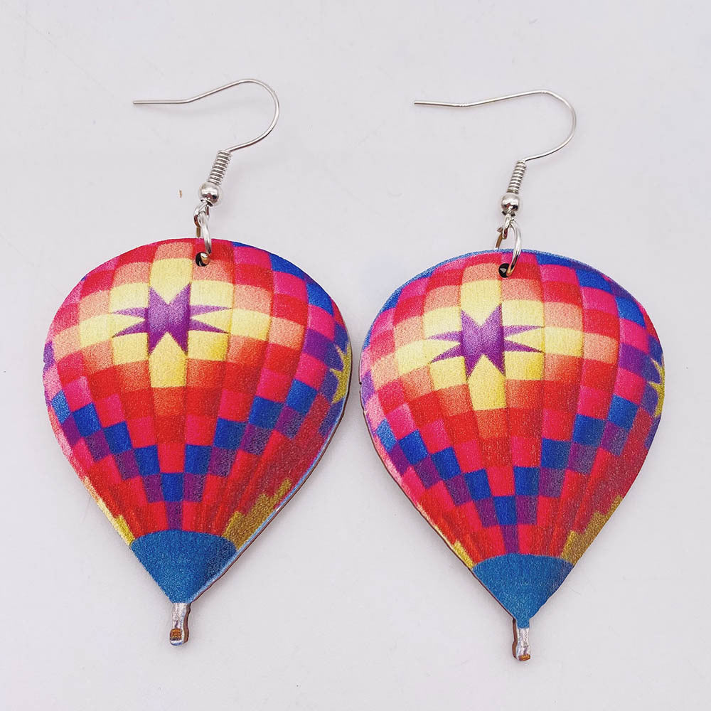 1 Pair Fashion Hot Air Balloon Wood Patchwork Women's Drop Earrings