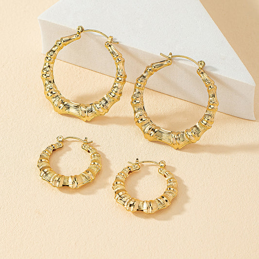 2 Pairs Fashion Round Bamboo Alloy Plating Women's Hoop Earrings