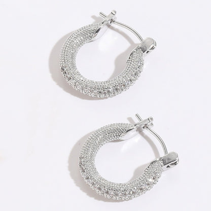 1 Pair Simple Style Round Copper Plating Inlay Zircon Hoop Earrings