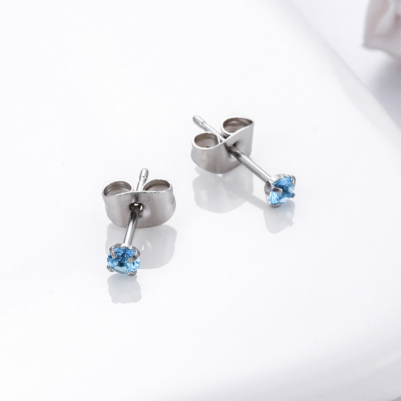 1 Pair Simple Style Round Stainless Steel Inlaid Zircon Ear Studs