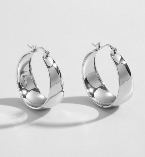 1 Pair Simple Style Geometric Stainless Steel Metal Hoop Earrings