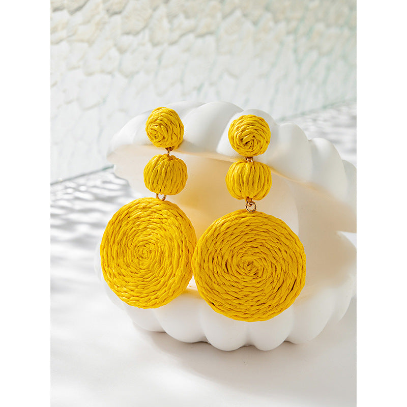 1 Pair Fashion Flower Rattan Handmade Women's Drop Earrings