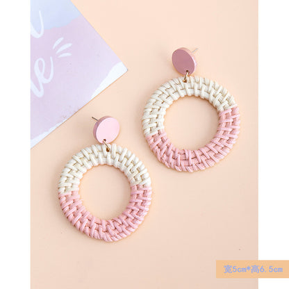 1 Pair Fashion Flower Rattan Handmade Women's Drop Earrings