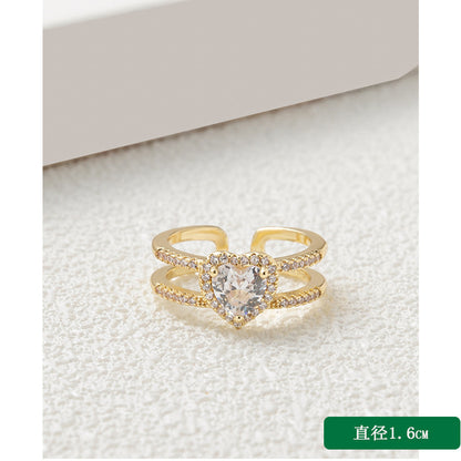 1 Piece Retro Heart Shape Flower Copper Inlay Zircon Open Ring