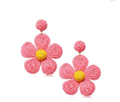 1 Pair Fashion Flower Rattan Handmade Women's Drop Earrings