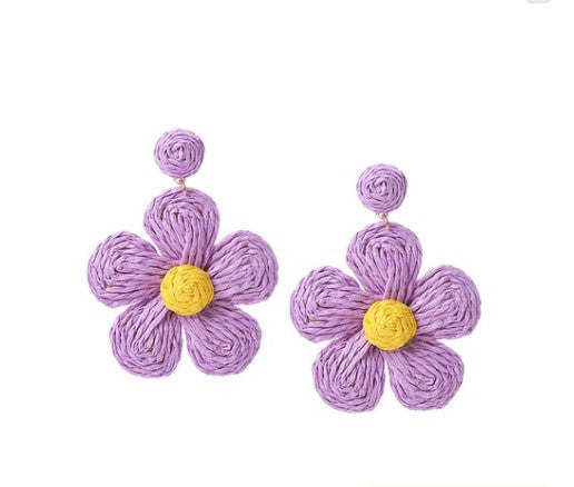 1 Pair Fashion Flower Rattan Handmade Women's Drop Earrings