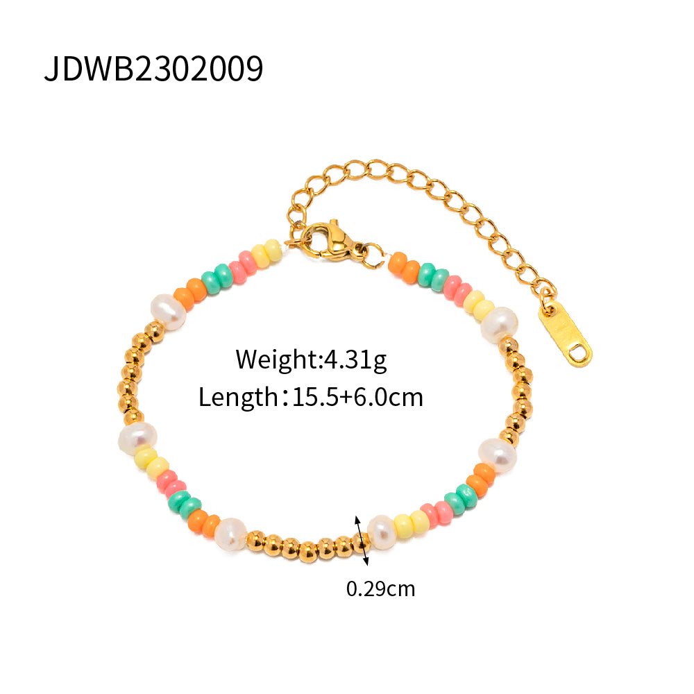 Ins Style Colorful Stainless Steel Beaded Plating 18k Gold Plated Bracelets