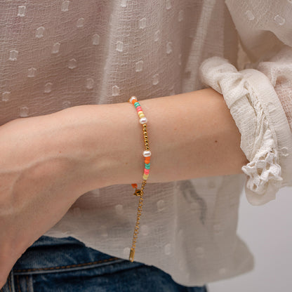 Ins Style Colorful Stainless Steel Beaded Plating 18k Gold Plated Bracelets